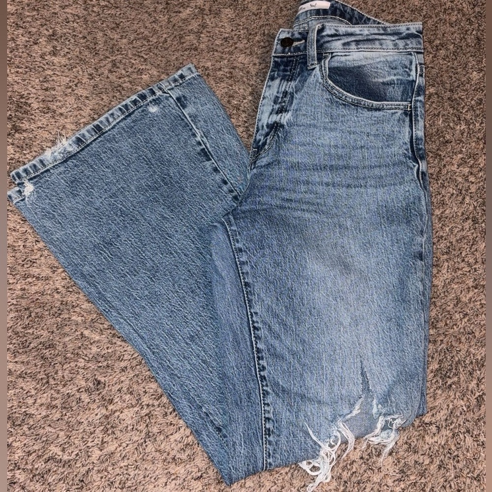 Stylish Distressed Blue Flare Jeans